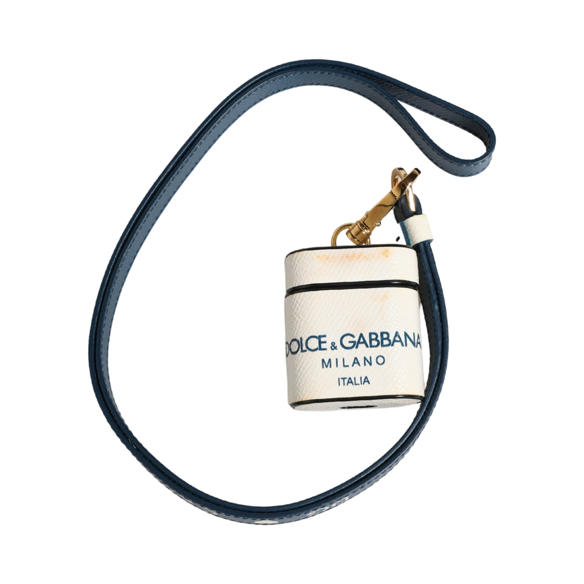 White Calf Leather Logo Flip Holder Strap Airpods Case