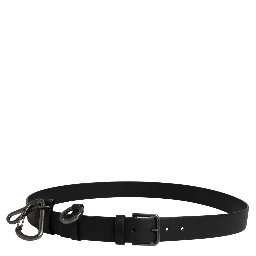 Black Calf Leather Silver Metal Buckle Belt