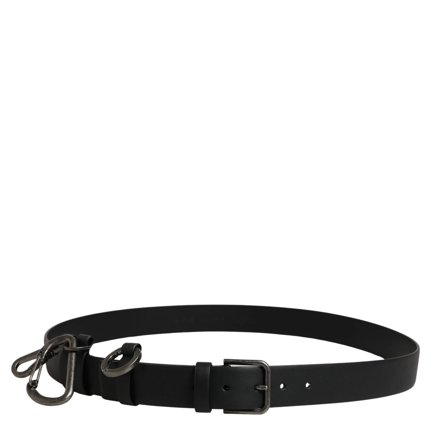 Black Calf Leather Silver Metal Buckle Belt