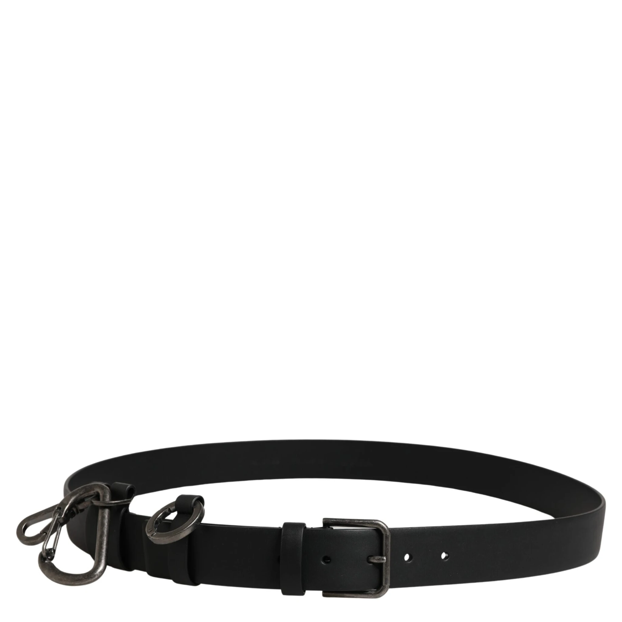 Black Calf Leather Silver Metal Buckle Belt