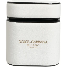 White Calf Leather Logo Print Flip Holder  Airpods Case