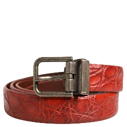 Red Leather Gold Tone Metal Buckle Men Belt