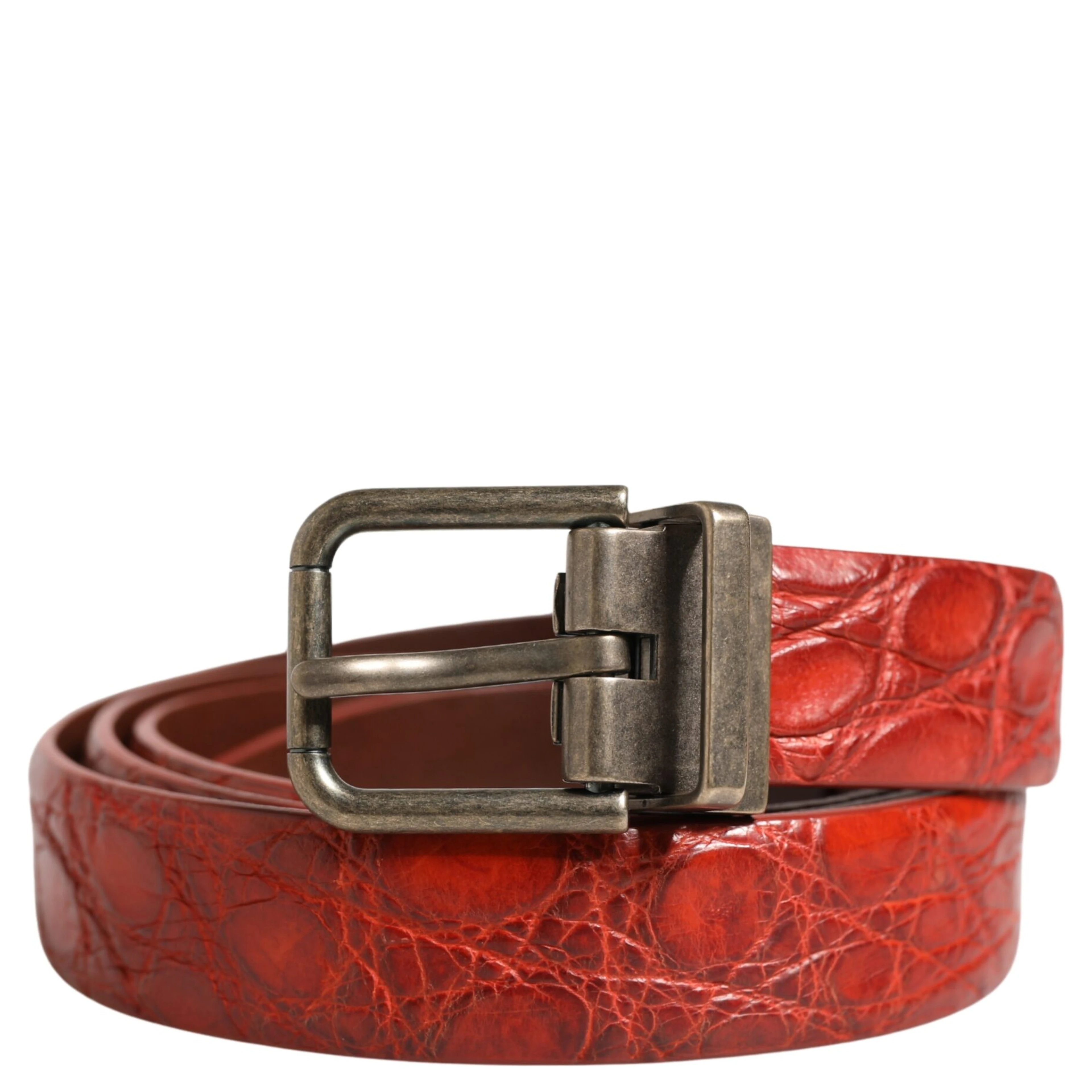 Red Leather Gold Tone Metal Buckle Men Belt