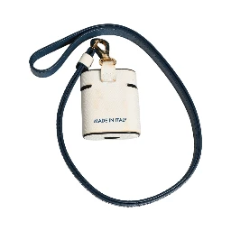 White Calf Leather Logo Flip Holder Strap Airpods Case