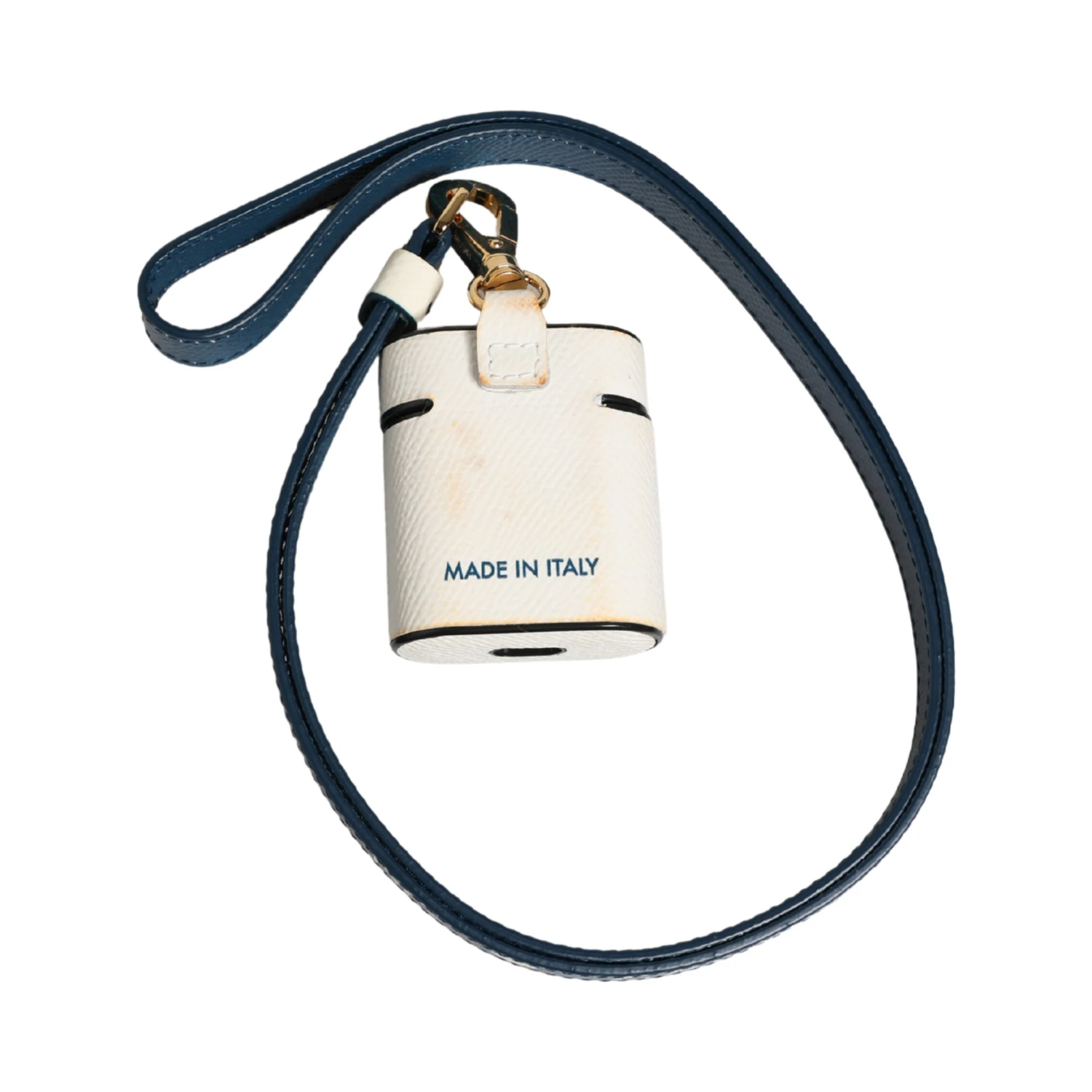 White Calf Leather Logo Flip Holder Strap Airpods Case