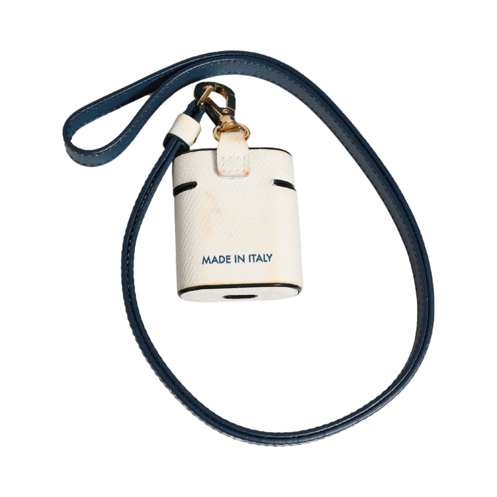 White Calf Leather Logo Flip Holder Strap Airpods Case