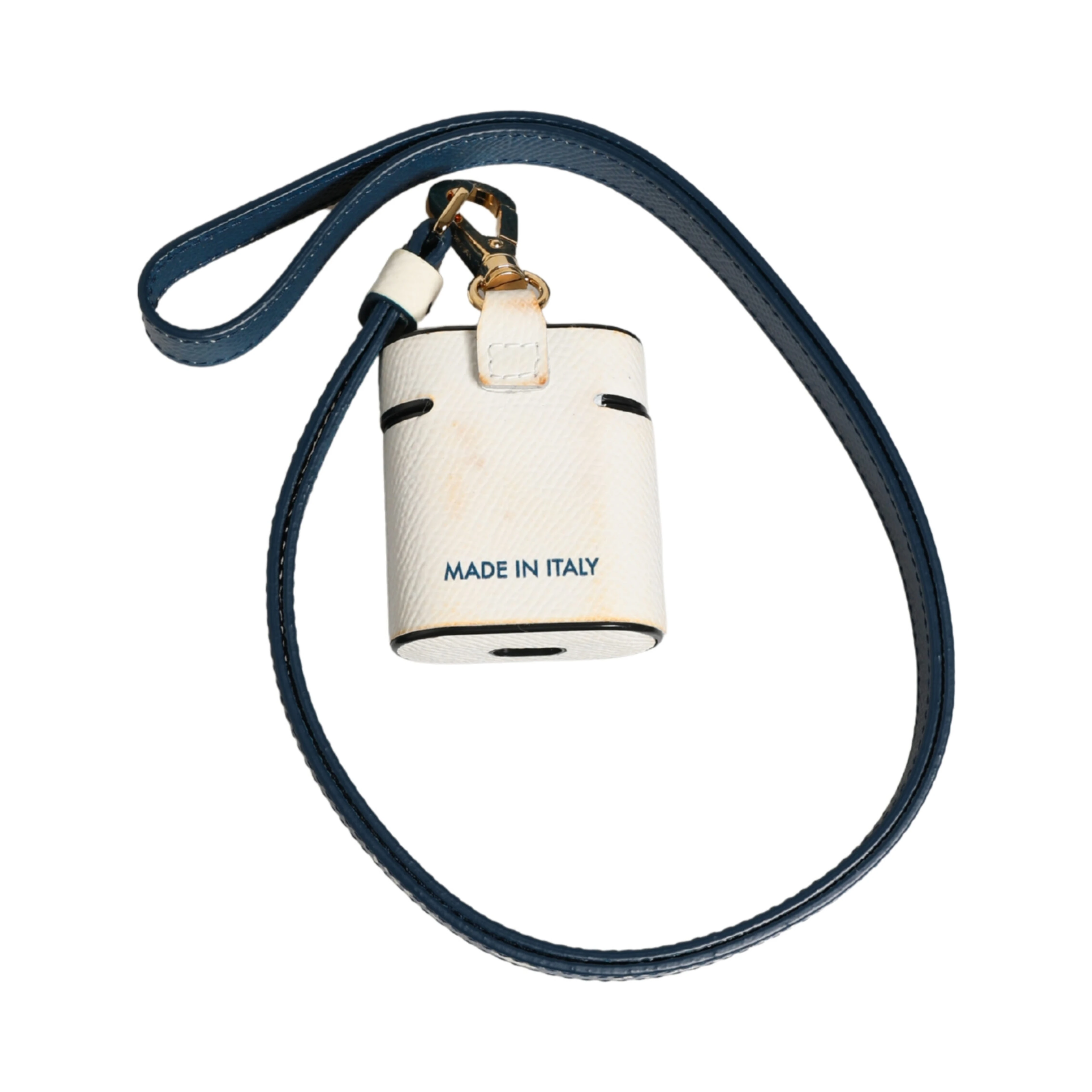 White Calf Leather Logo Flip Holder Strap Airpods Case