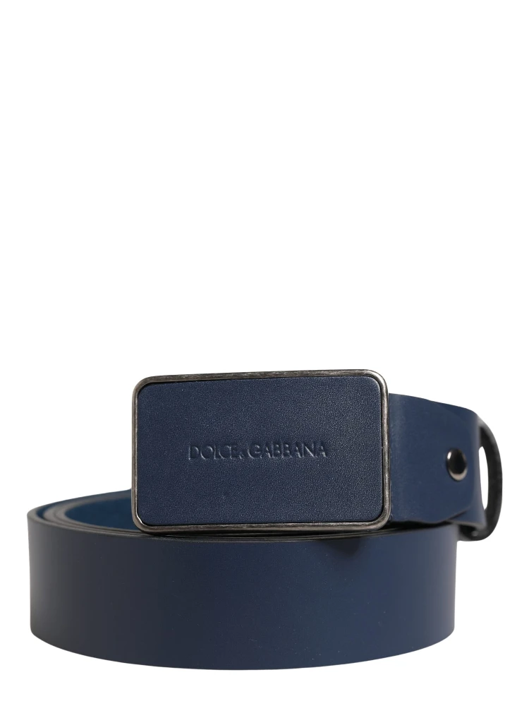 Blue Leather Logo Metal Buckle Men Belt alternative