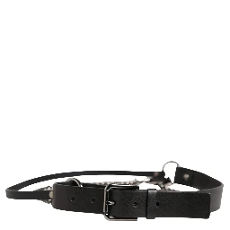 Black Leather Silver Chain Waist Men Belt