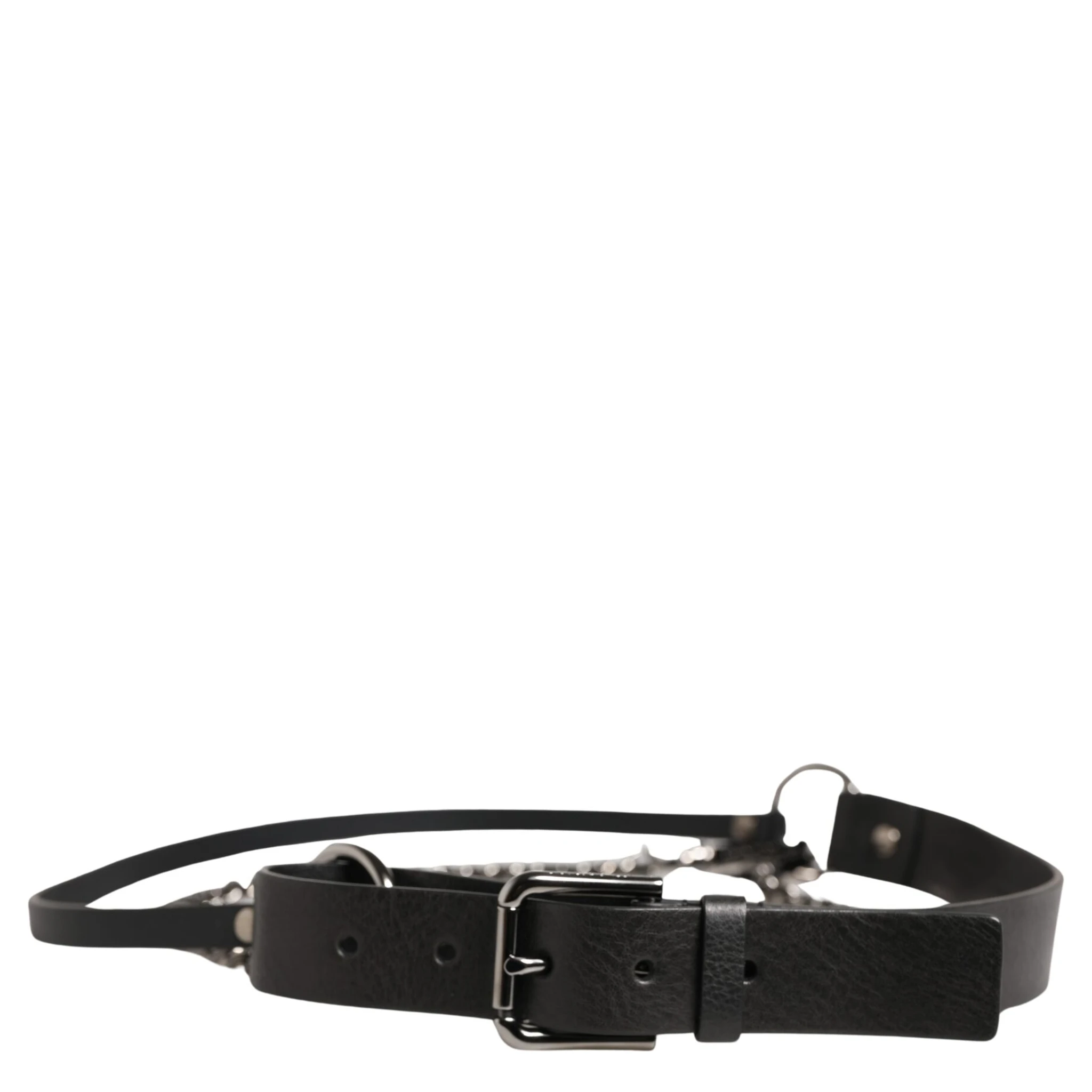 Black Leather Silver Chain Waist Men Belt