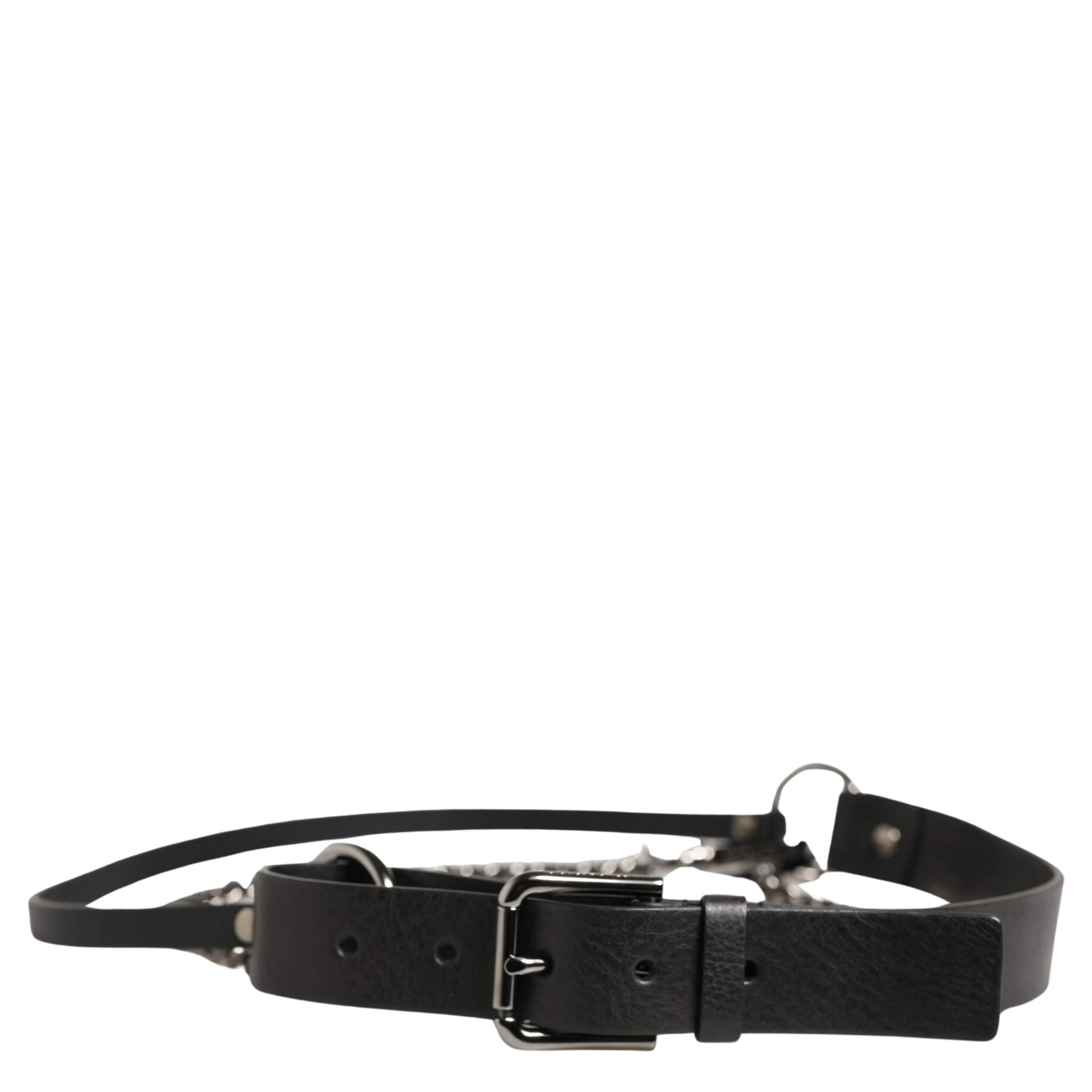 Black Leather Silver Chain Waist Men Belt