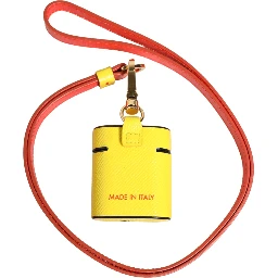 Yellow Calf Leather Logo Flip Holder Strap Airpods Case