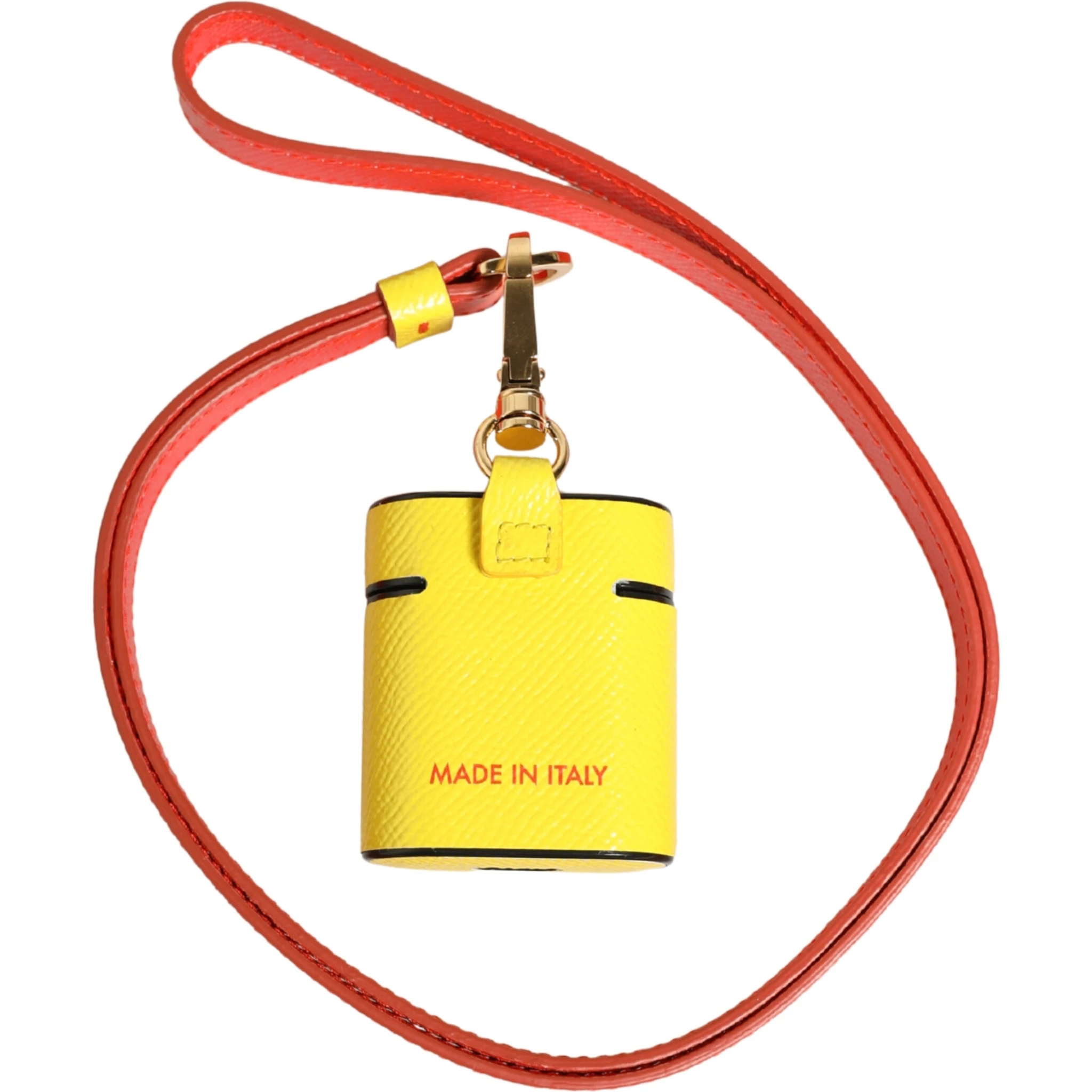 Yellow Calf Leather Logo Flip Holder Strap Airpods Case