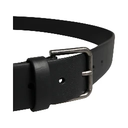 Black Calf Leather Silver Metal Buckle Belt