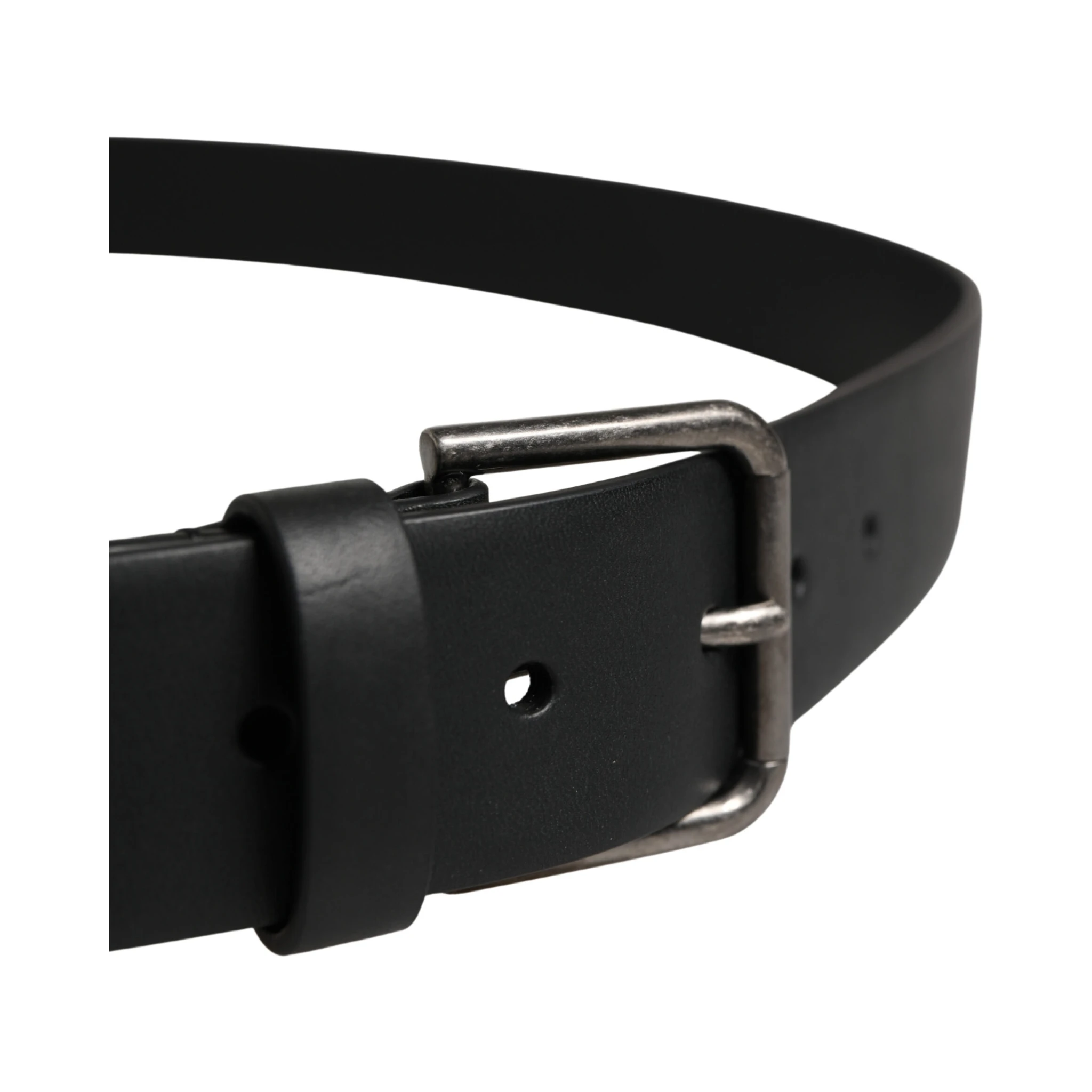 Black Calf Leather Silver Metal Buckle Belt