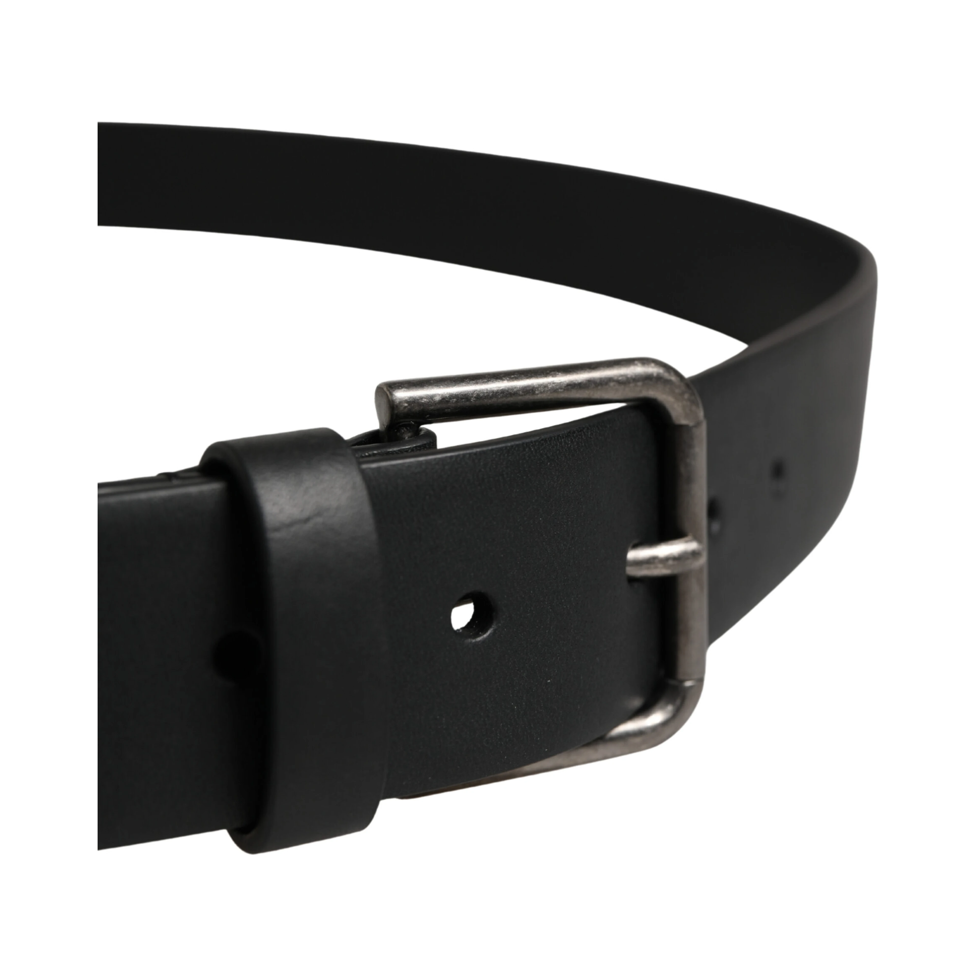 Black Calf Leather Silver Metal Buckle Belt