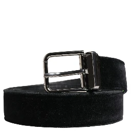 Black Suede Silver Tone Metal Buckle Men Belt