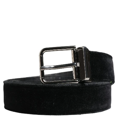 Black Suede Silver Tone Metal Buckle Men Belt