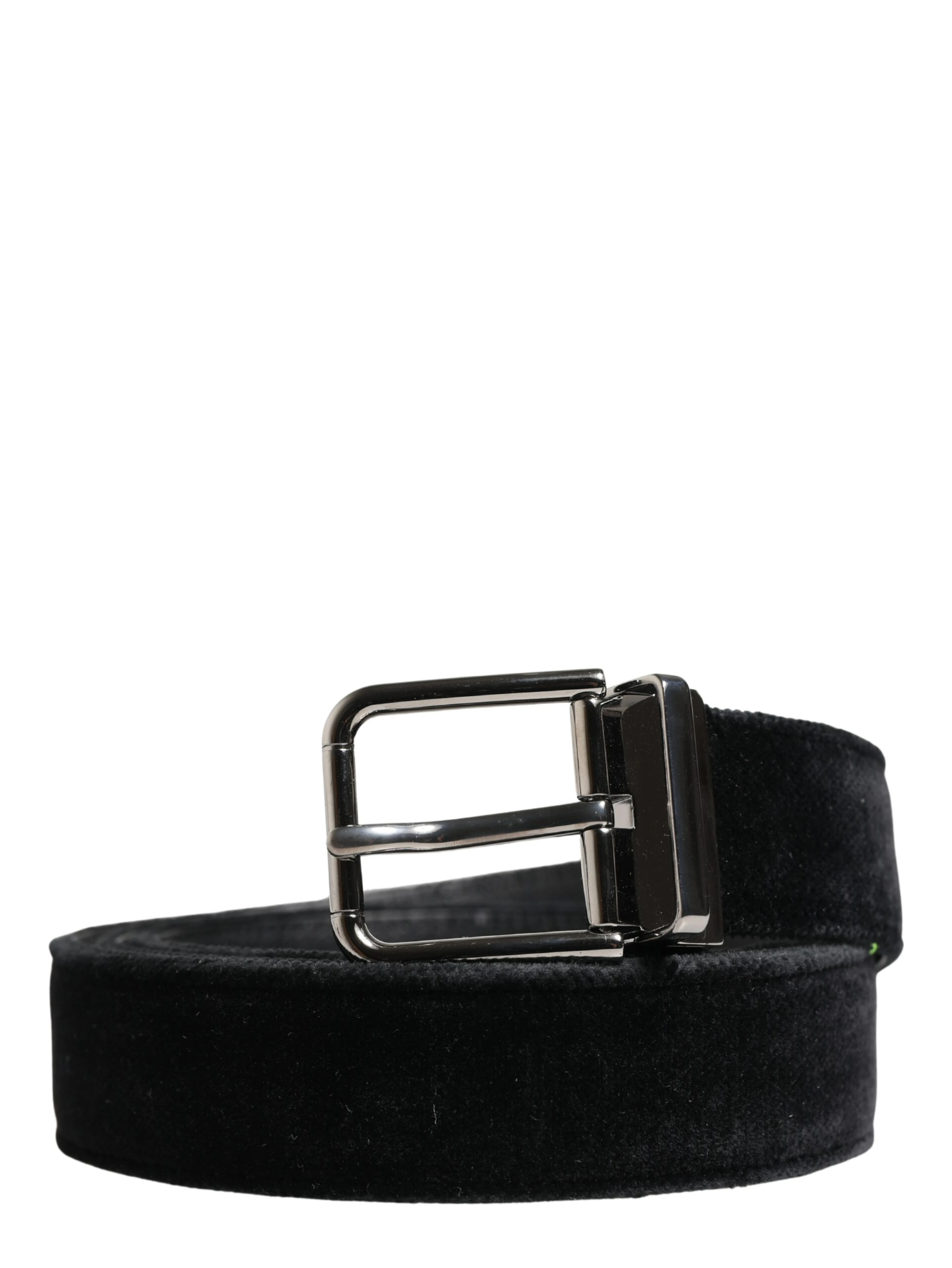 Black Suede Silver Tone Metal Buckle Men Belt