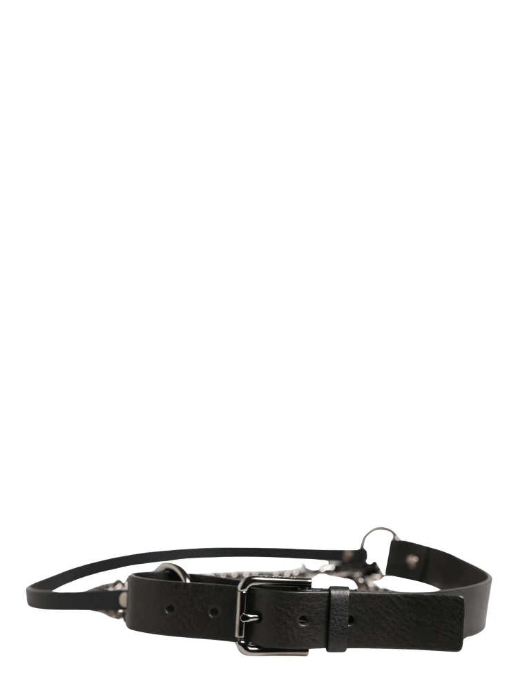 Black Leather Silver Chain Waist Men Belt alternative
