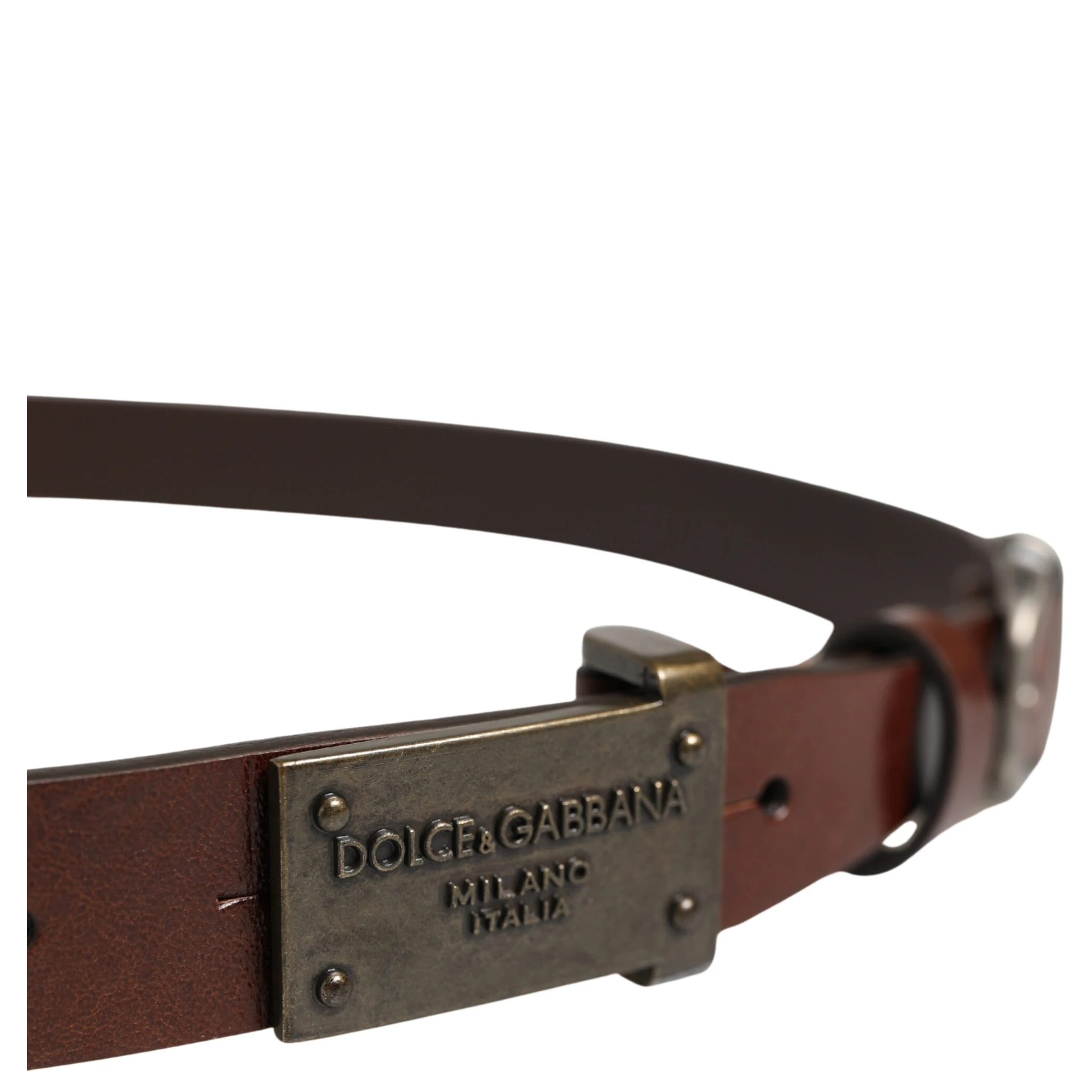Brown Leather Logo Metal Buckle Men Belt