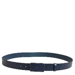 Blue Leather Logo Metal Buckle Men Belt