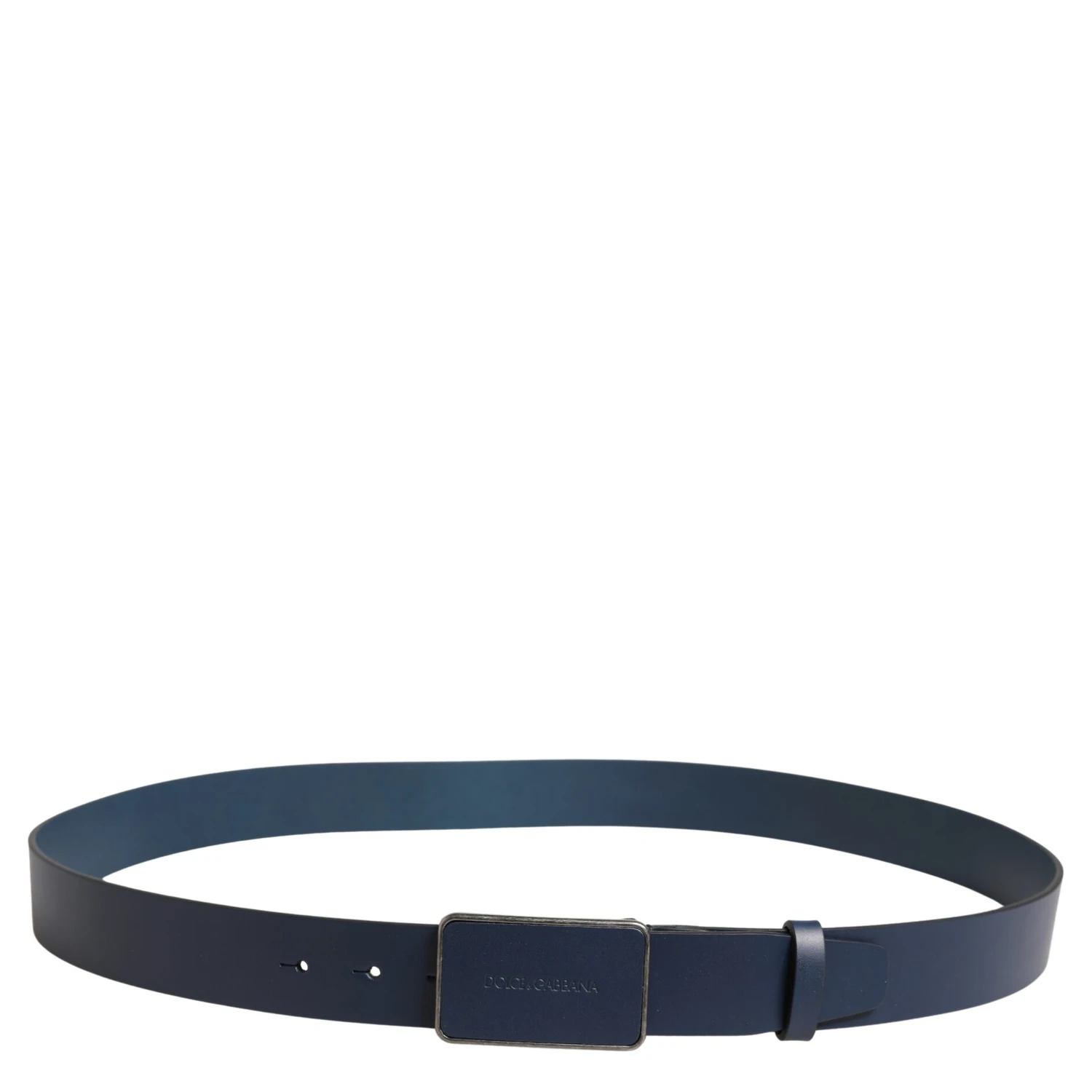 Blue Leather Logo Metal Buckle Men Belt