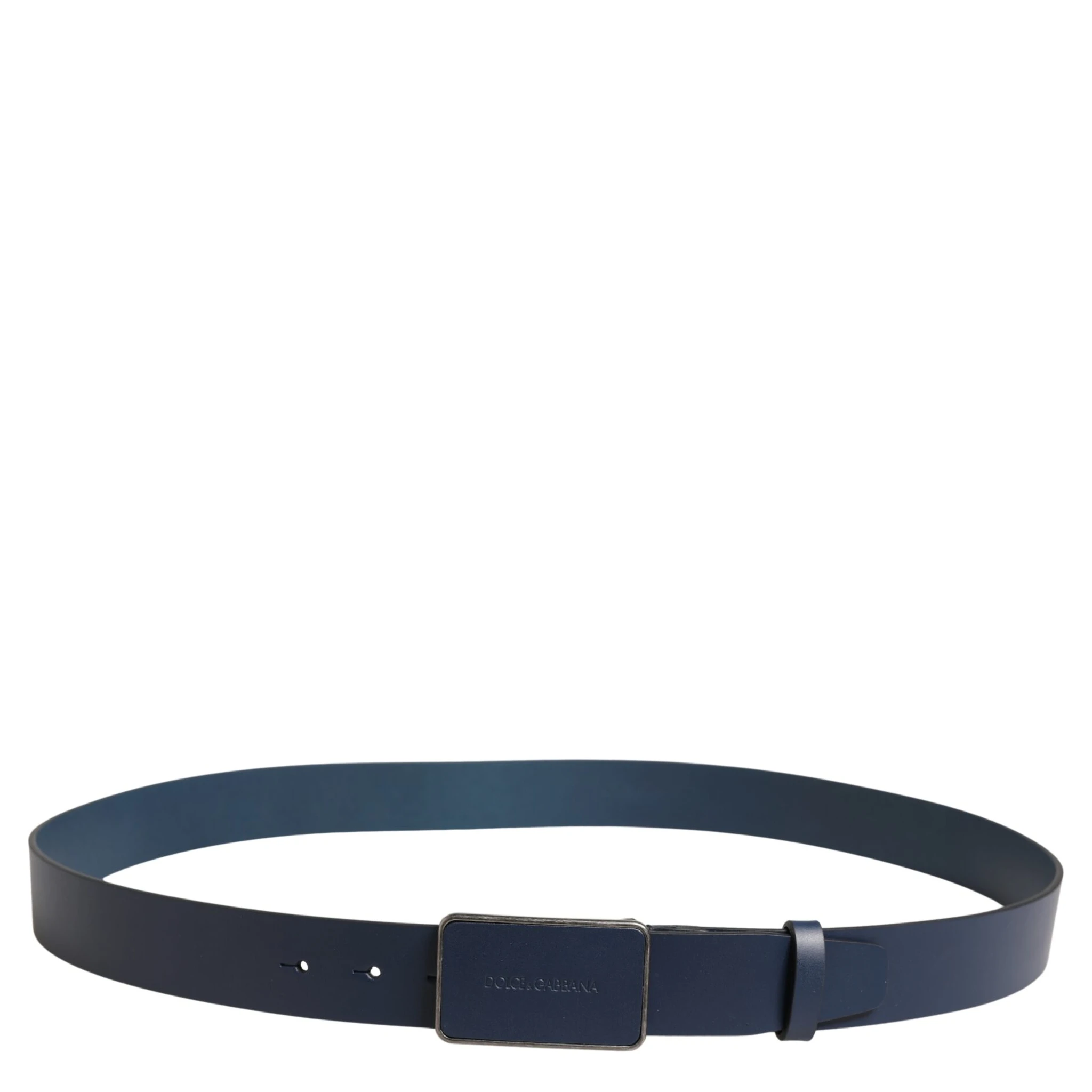 Blue Leather Logo Metal Buckle Men Belt