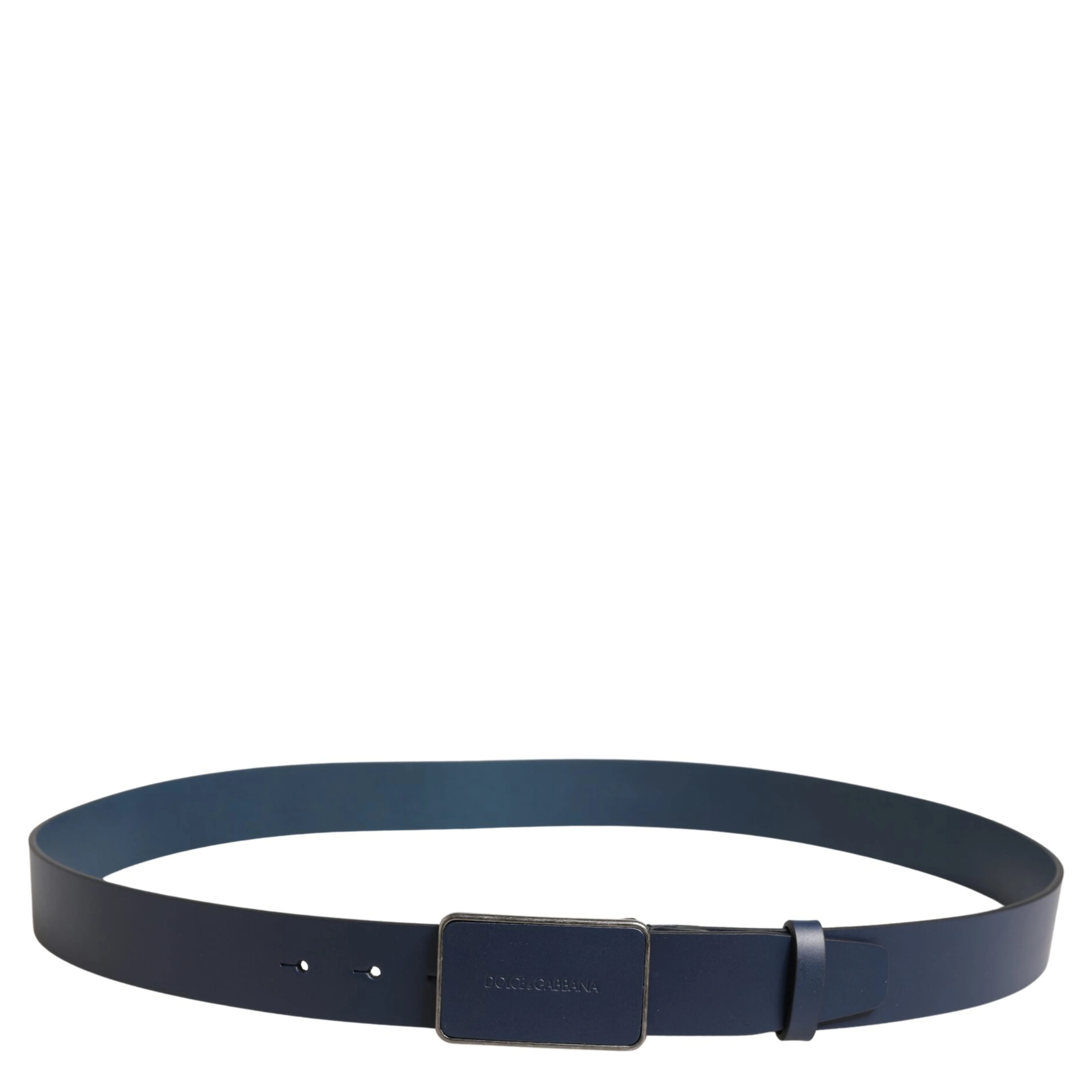 Blue Leather Logo Metal Buckle Men Belt