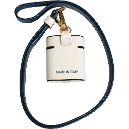 White Calf Leather Logo Flip Holder Strap Airpods Case