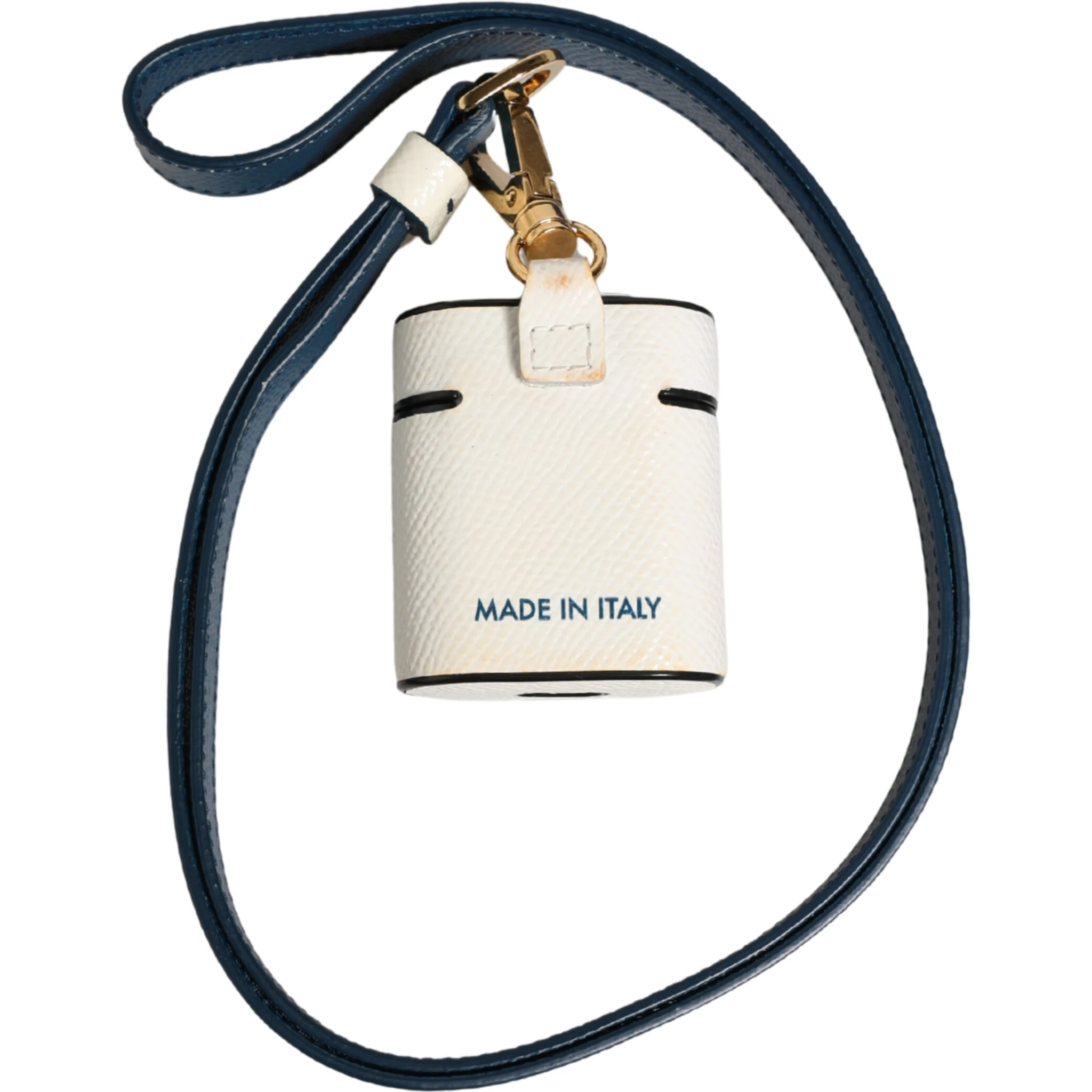 White Calf Leather Logo Flip Holder Strap Airpods Case