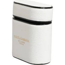 White Calf Leather Logo Print Flip Holder  Airpods Case