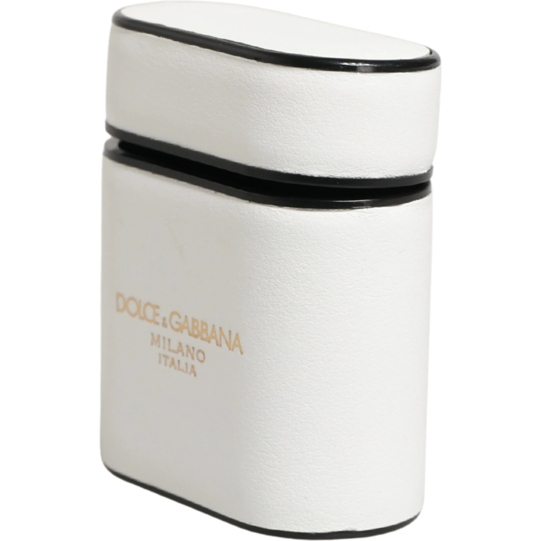 White Calf Leather Logo Print Flip Holder  Airpods Case