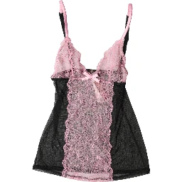 Black Pink Floral Lace Lingerie Top Underwear