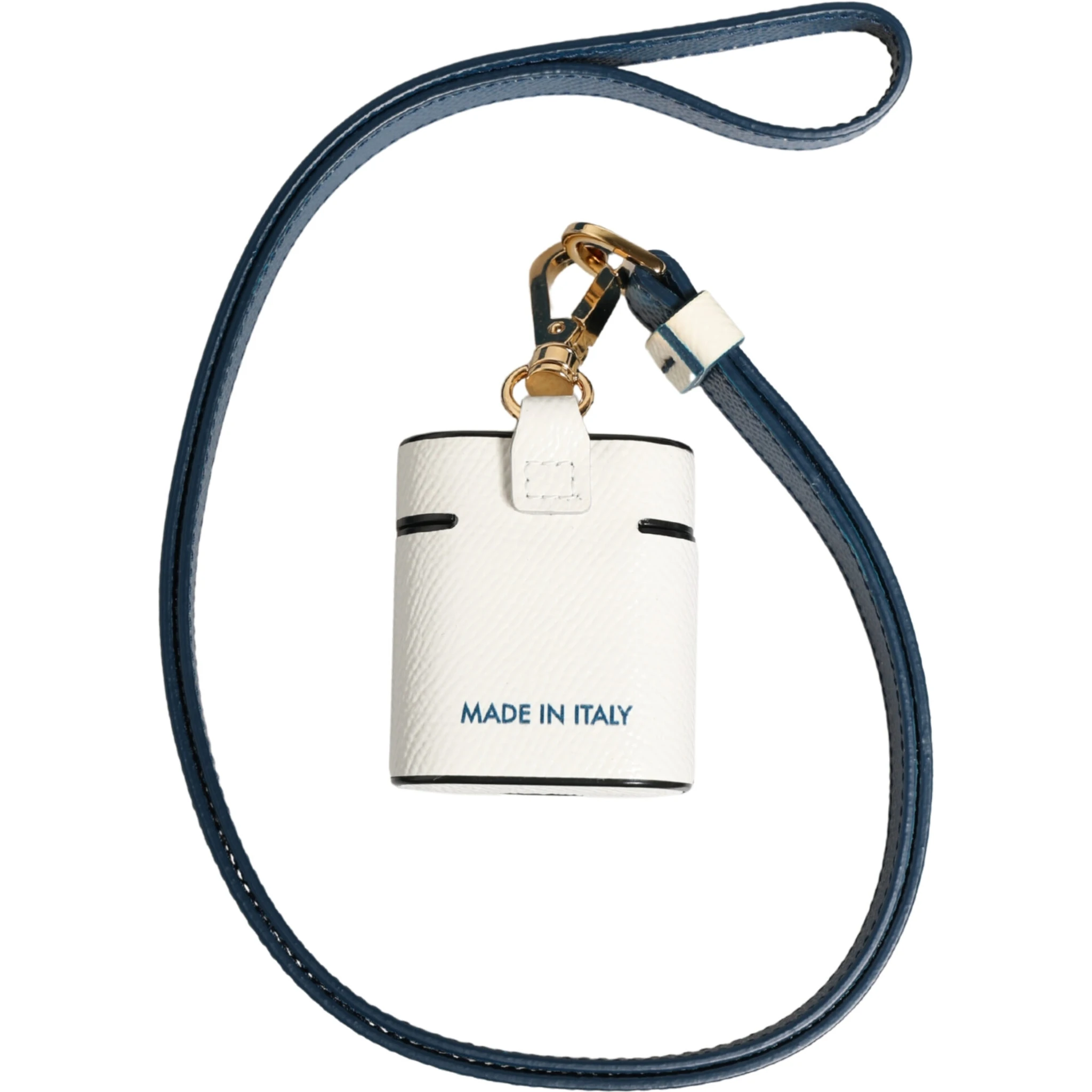 White Calf Leather Logo Flip Holder Strap Airpods Case
