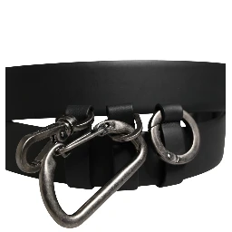 Black Calf Leather Silver Metal Buckle Belt