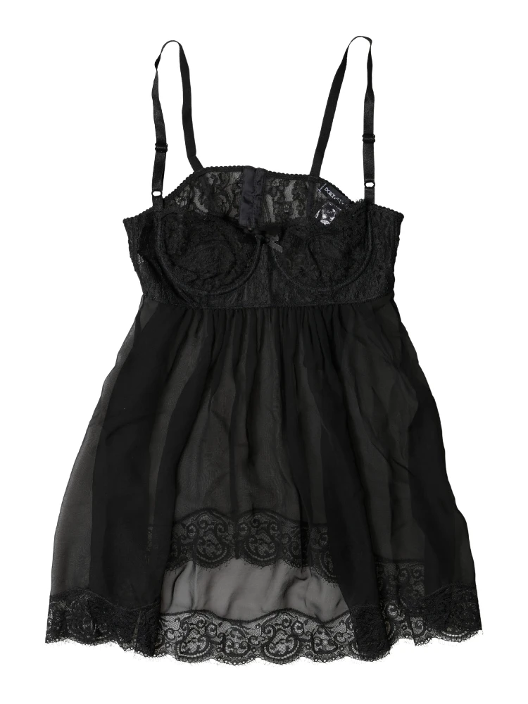 Black Silk Floral Lace Lingerie Top Underwear
