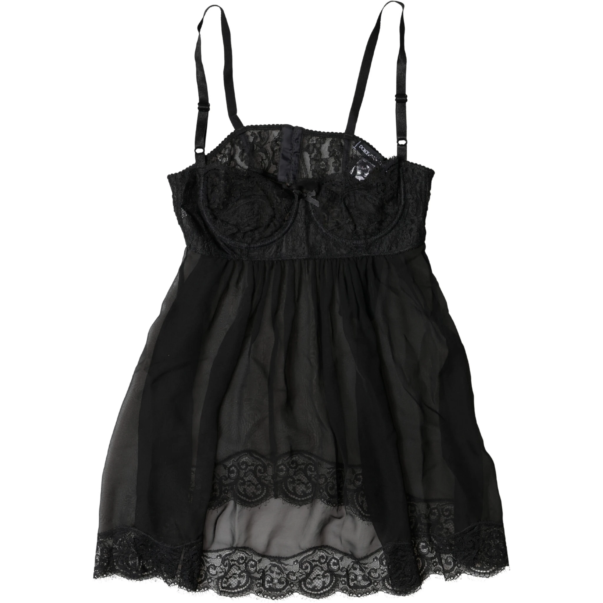 Black Silk Floral Lace Lingerie Top Underwear