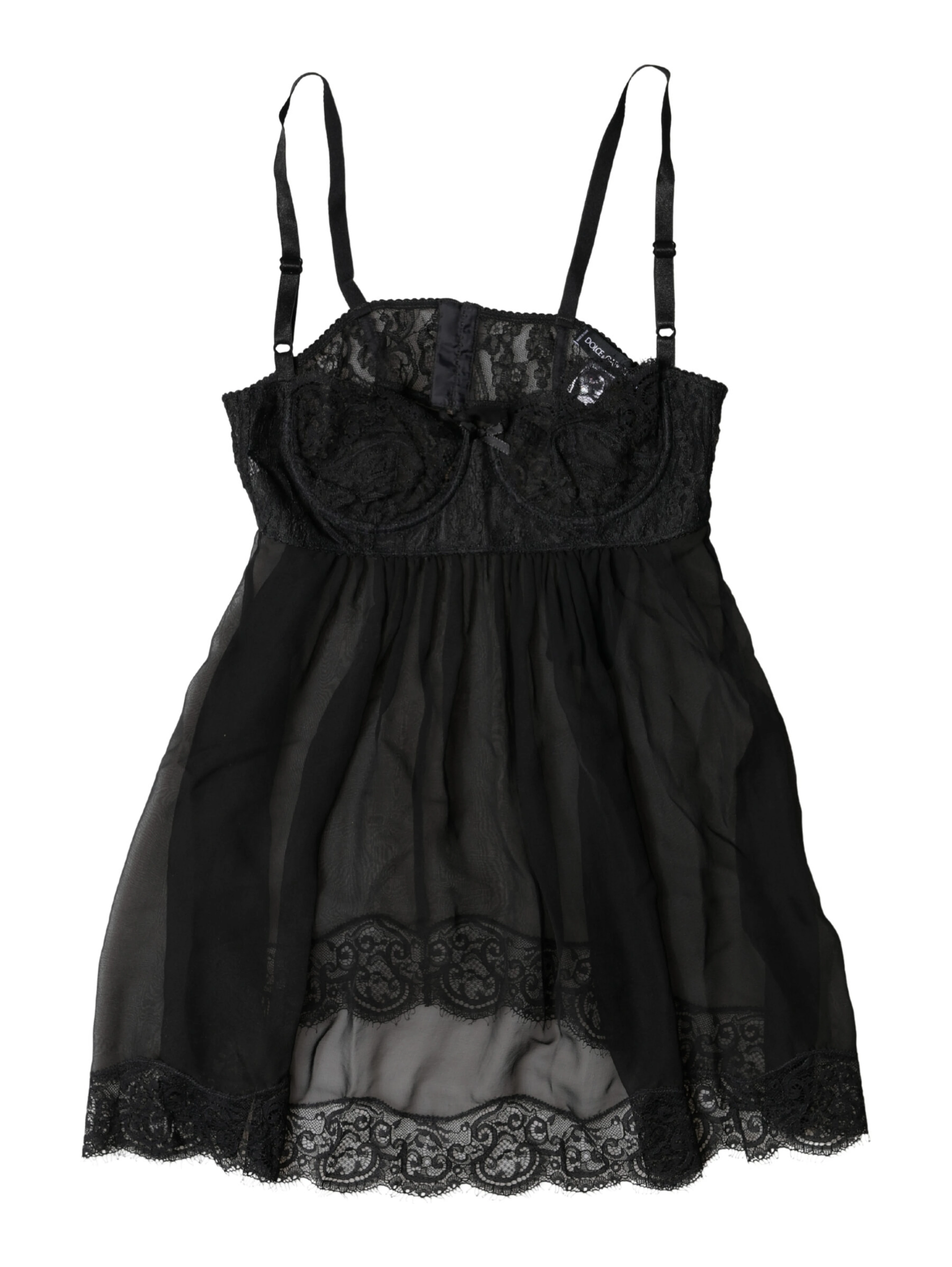 Black Silk Floral Lace Lingerie Top Underwear