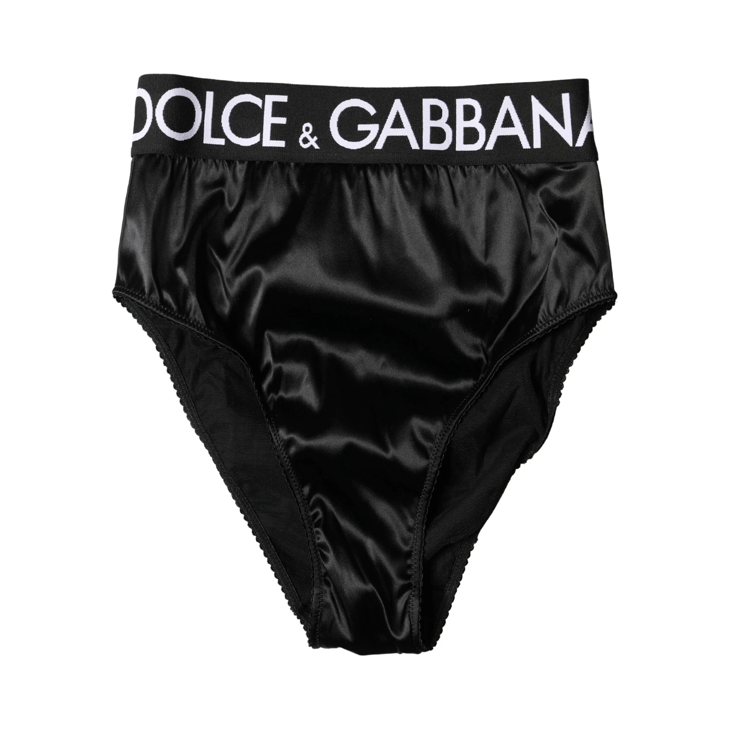 Black Satin High-Waist Brief Logo Women Underwear