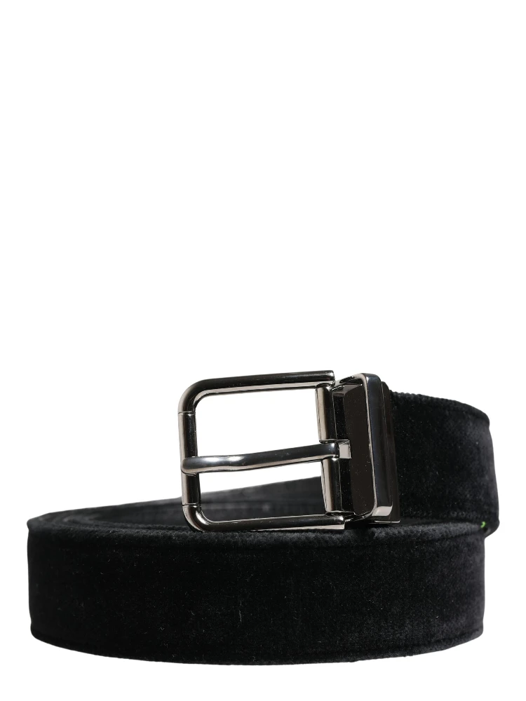 Black Suede Silver Tone Metal Buckle Men Belt alternative