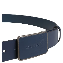 Blue Leather Logo Metal Buckle Men Belt