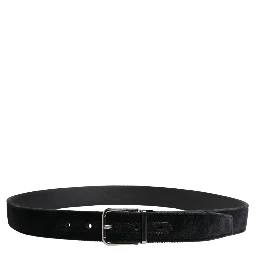 Black Suede Silver Tone Metal Buckle Men Belt