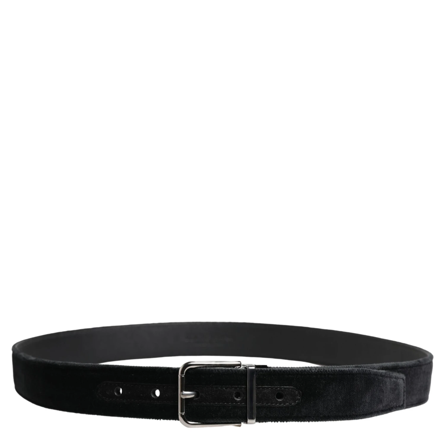 Black Suede Silver Tone Metal Buckle Men Belt
