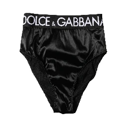 Black Satin High-Waist Brief Logo Women Underwear