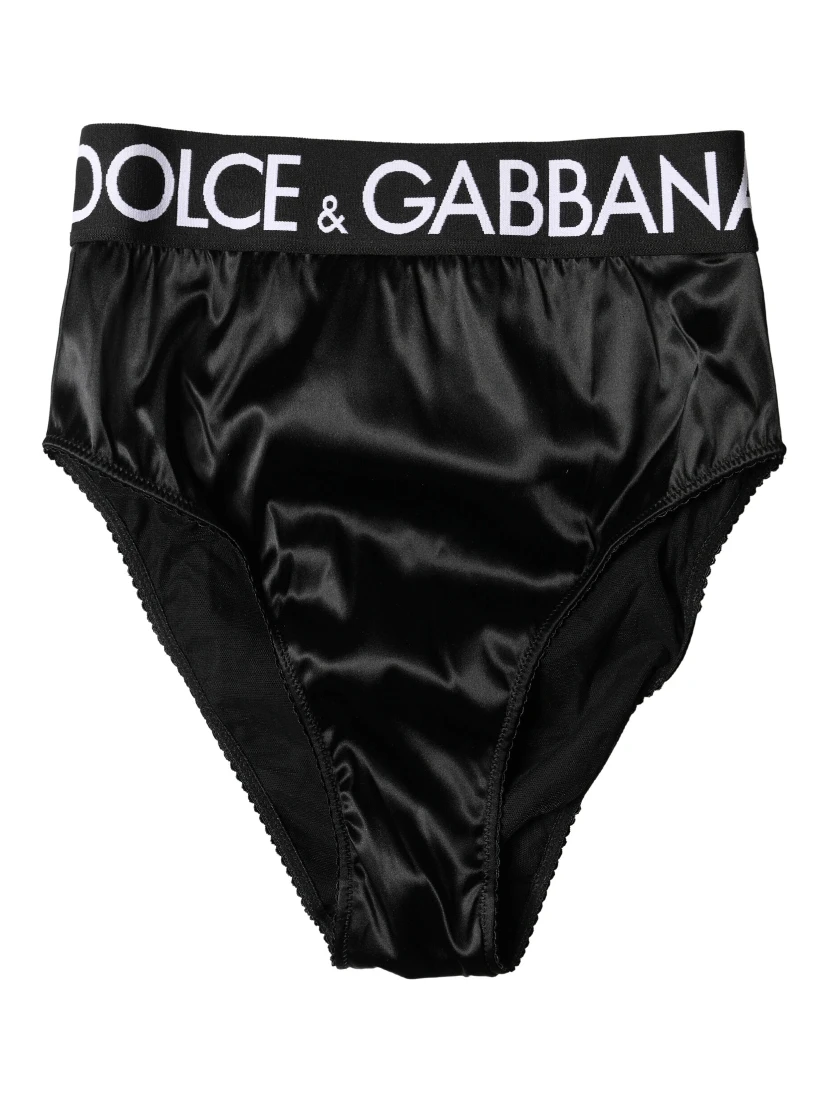 Black Satin High-Waist Brief Logo Women Underwear