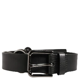 Black Leather Silver Chain Waist Men Belt