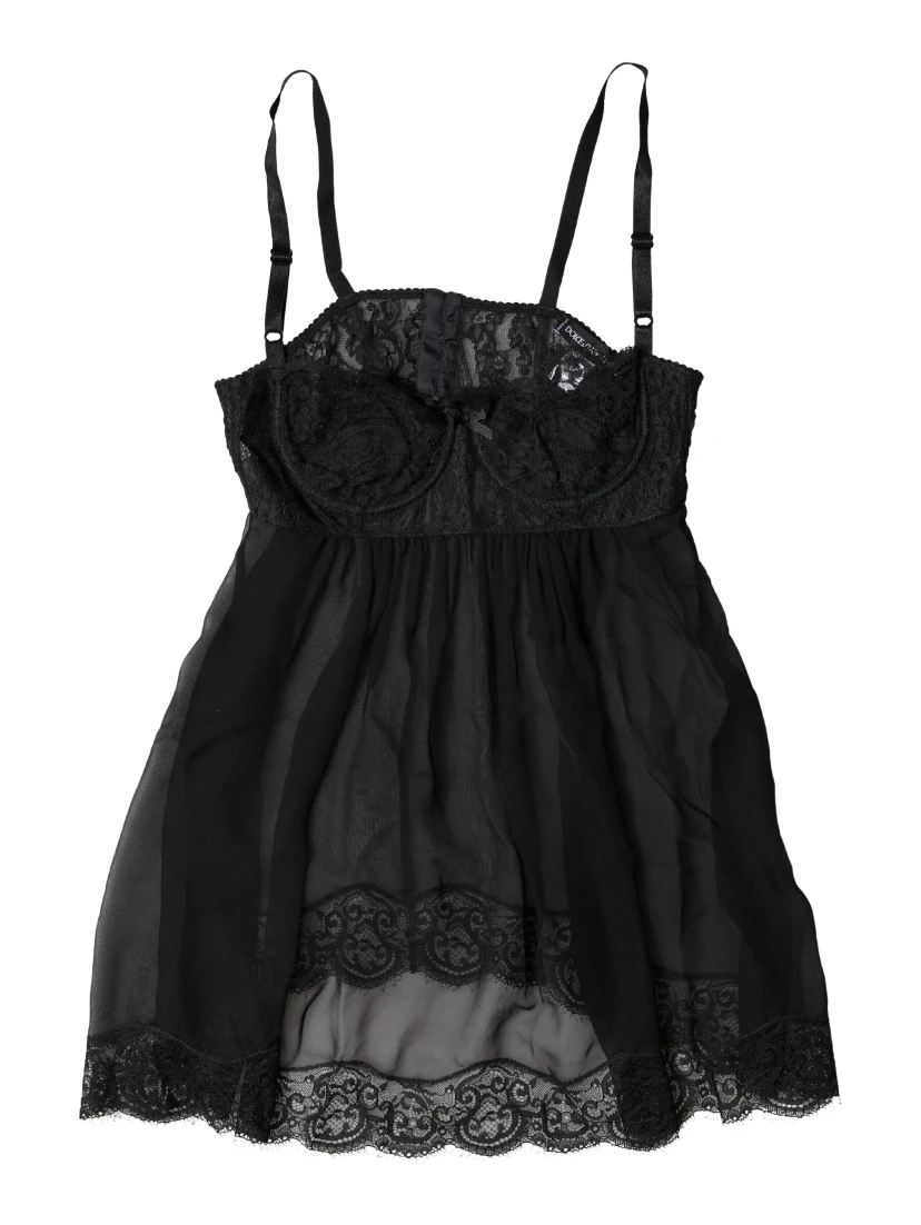 Black Silk Floral Lace Lingerie Top Underwear