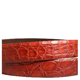 Red Leather Gold Tone Metal Buckle Men Belt