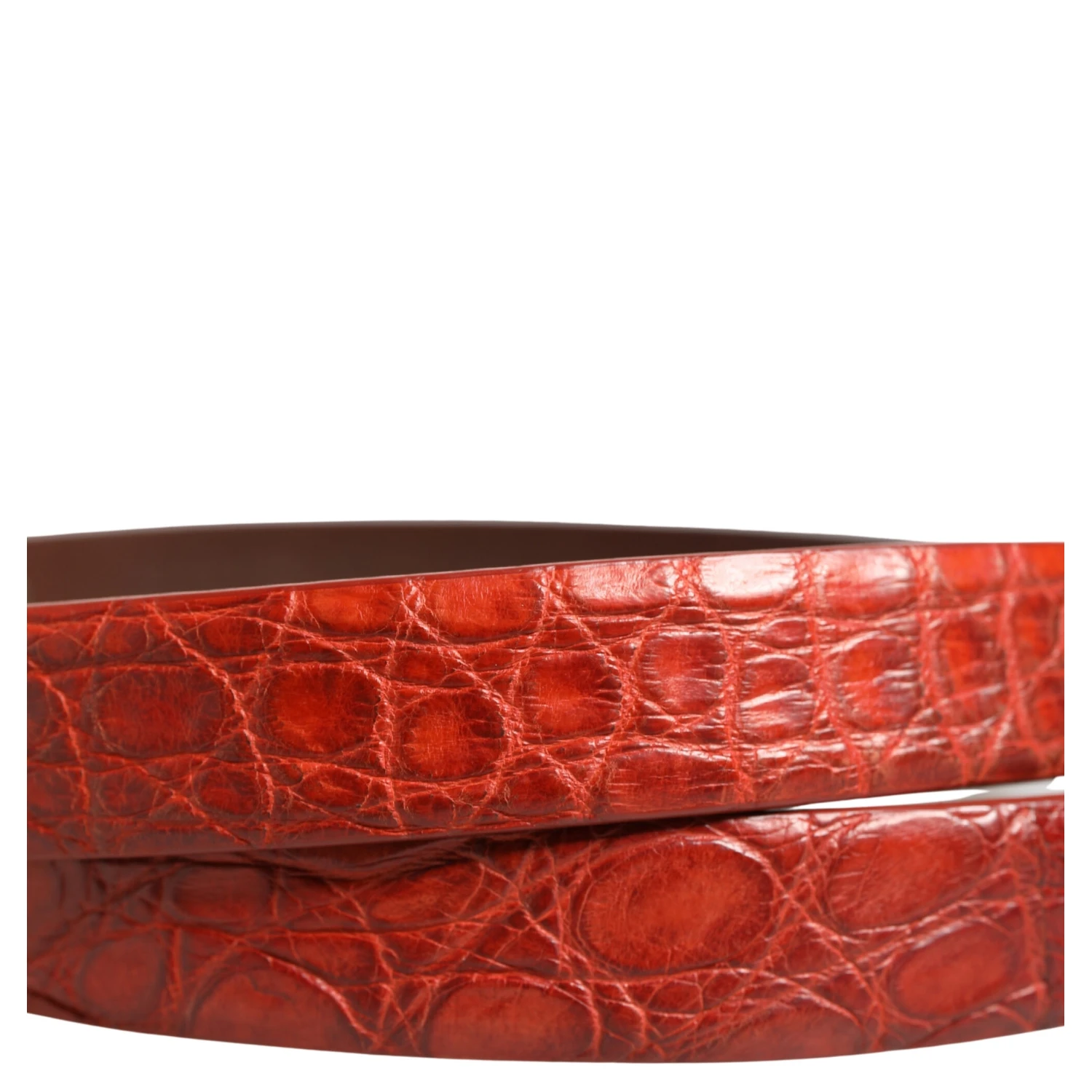 Red Leather Gold Tone Metal Buckle Men Belt